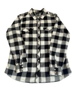 Eddie Bauer Black White Plaid Flannel Shirt Women’s Large Classic Fit